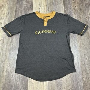 Guinness Beer Shirt XL Henley Graphic‎ Tee Gray Gold Trim Short Sleeve T-Shirt